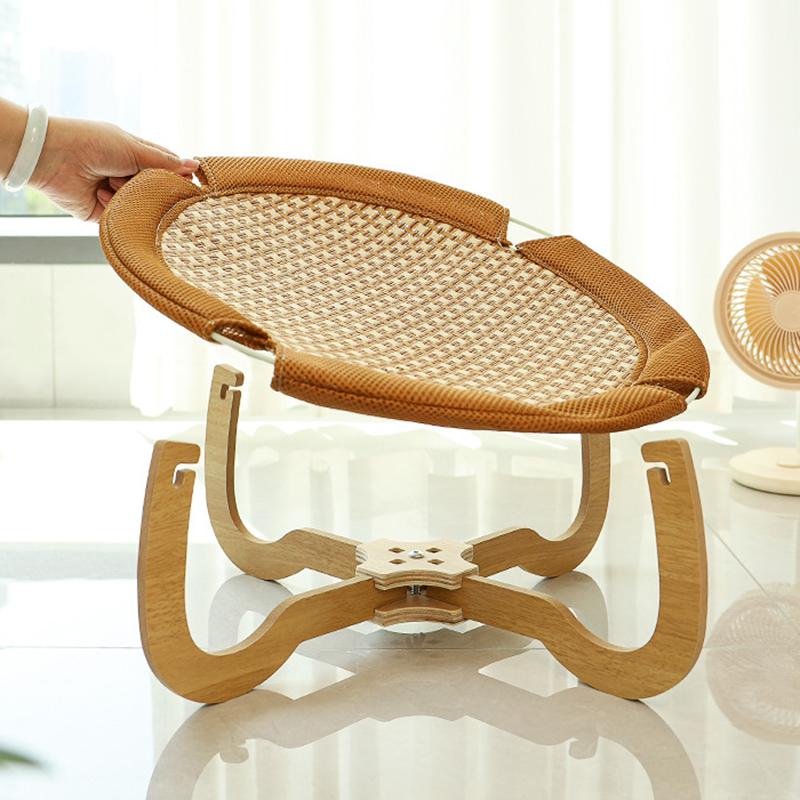 Lit d'été pour chat, lit respirant et frais pour chaton, hamac en bois, tapis pour animaux de compagnie, lit de couchage