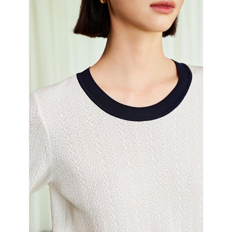 JUZUI Women's 2024 Autumn Contrast Acetate Knit Top JWEQ31202