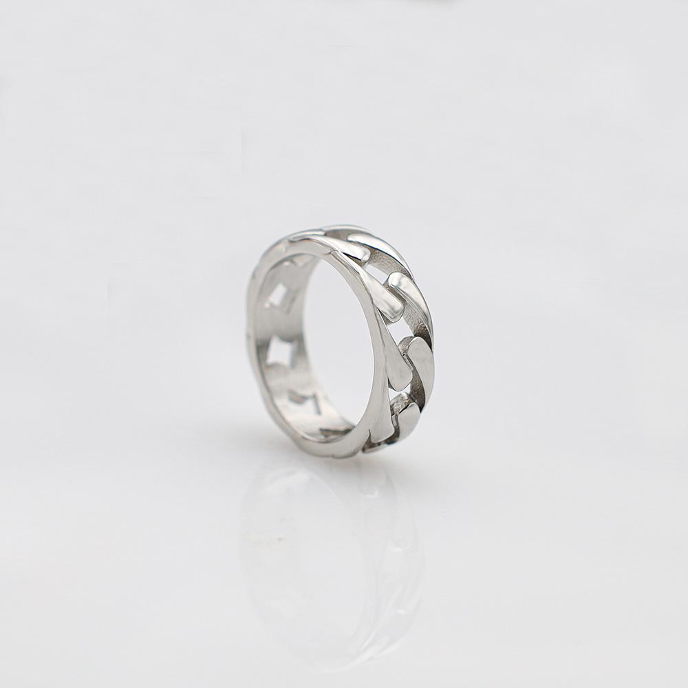 Fashion Titanium Steel Cuban Chain Ring Couple Titanium Steel Ring Hip Hop Trend Hollow Ring