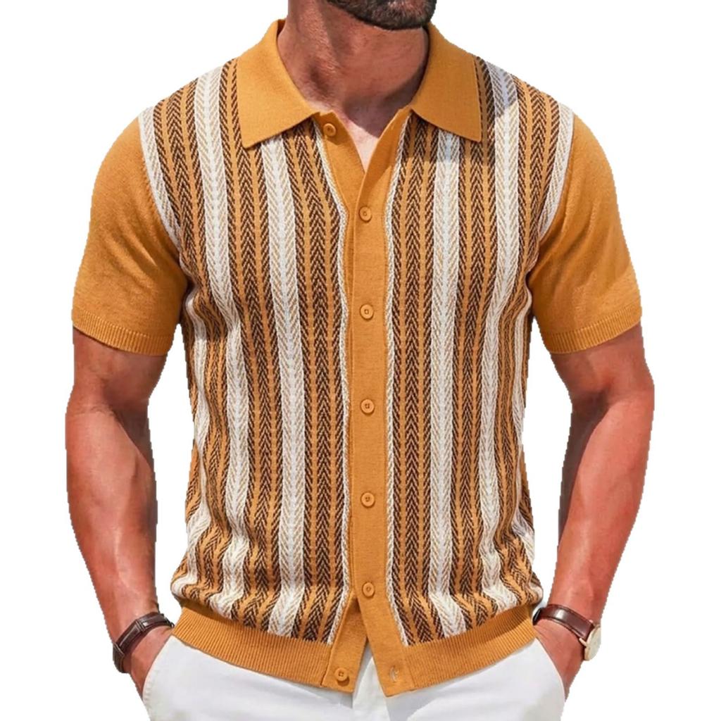 Camicie a Maniche Corte in Maglia da Uomo Casual Traspiranti a Bottoni con Colletto a Righe Top per Vacanze Estive Vintage in Maglia Camicie da Golf da Spiaggia Top per Uomo