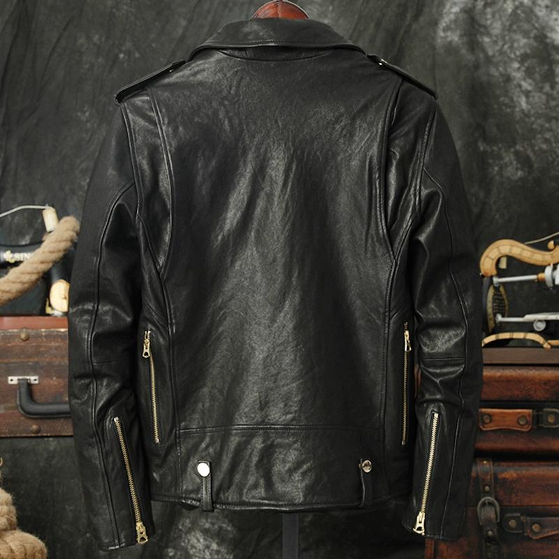 New Italian Wax Dyed Vegetable Tanned Sheepskin Motorcycle Jacket Vintage J24 Cross Zip Real Leather Biker Coat Men