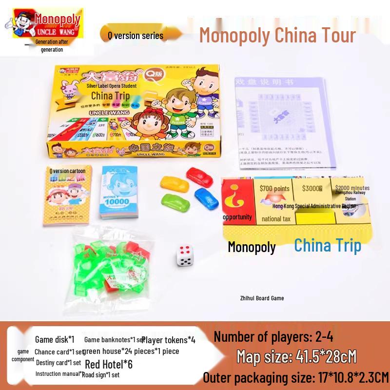 Original Chinesisches Monopoly Q Edition: Welttour Brett- und Kartenspiel