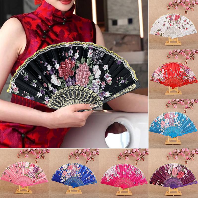 1Pc Flower Pattern Elegant & Luxurious Folding Fan Vintage Dance Fan Fashion Chinese Style Hand Held Stamping Design