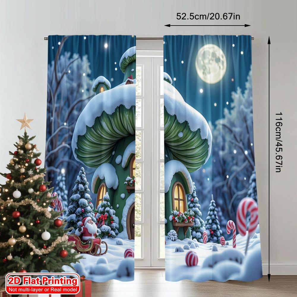 2pcs 2D Flat Printing Merry Christmas Window Drapes Christmas Elf House Snow Globe Polyester Fabric Without Electricity Party