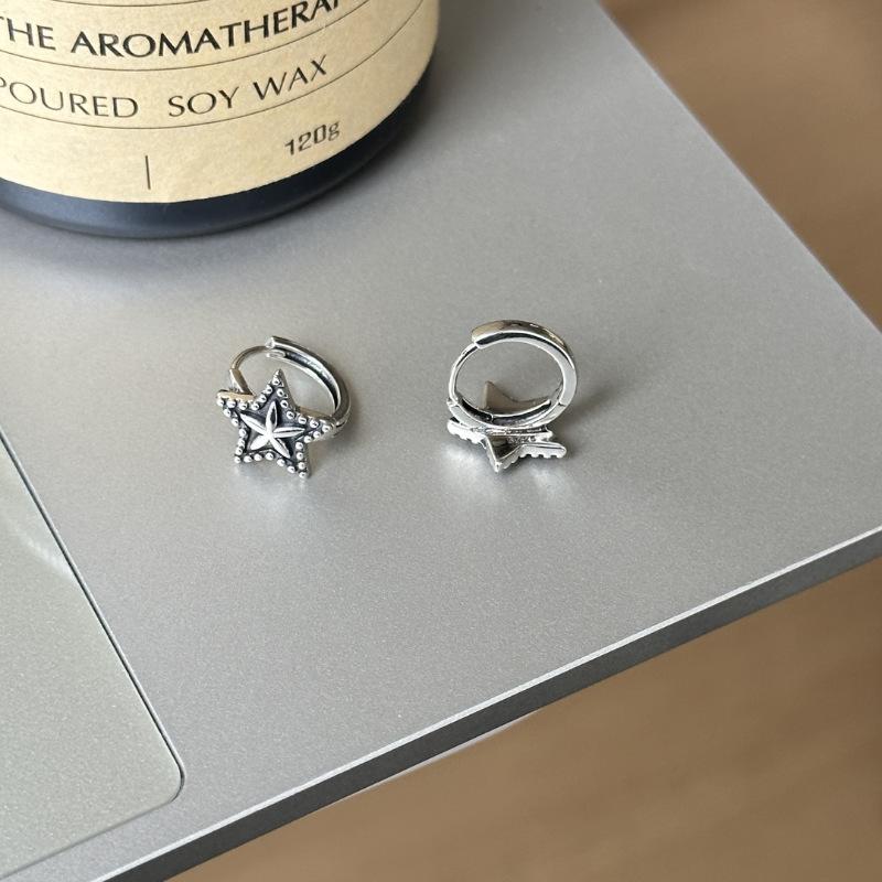 Niche Retro Pentagram Bead Earrings Women's Fashion Heavy Industry High-end Ear Buckle Personality Elegant Classic Accessories Daily Jewelry