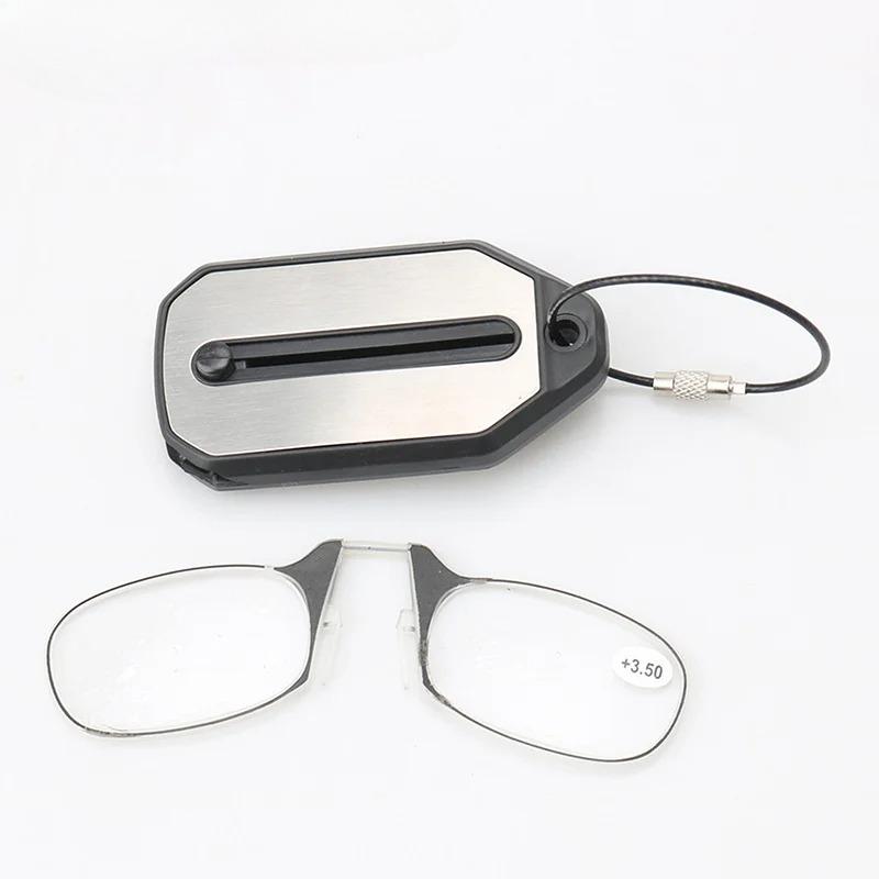 Creative Mini Reading Glasses Folding Legless Nose Clip Eyewear Men Women Portable Hyperopia Eyeglasses With Keychain Glass Box