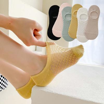 Bootssocken für Damen, Sommer, dünne, atmungsaktive Mesh-Socken in fester Farbe, rutschfeste, unsichtbare, flache Crew-Socken