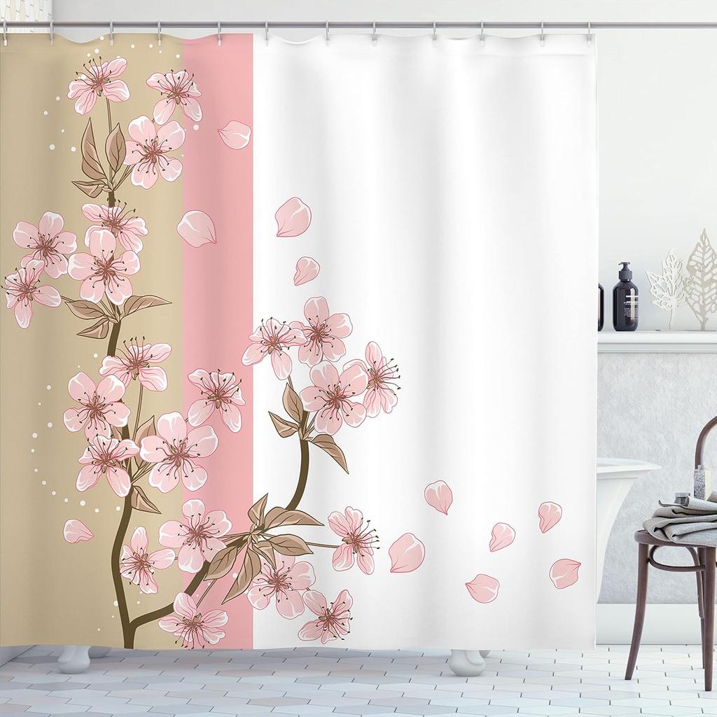 Watercolor Style Shower Curtain Green Leaf Appearance Abstract Branch Fabric Bathroom Decorative Shower Curtain With Hook,