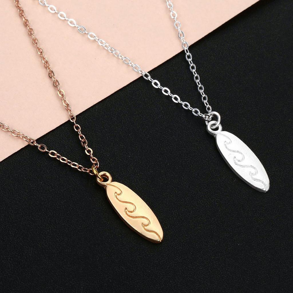 Kinitial Fashion Ocean Wave Surfboard Necklace For Women Man Lover's Sharp  Surfboard Shape Pendant Necklace Engagement Jewelry