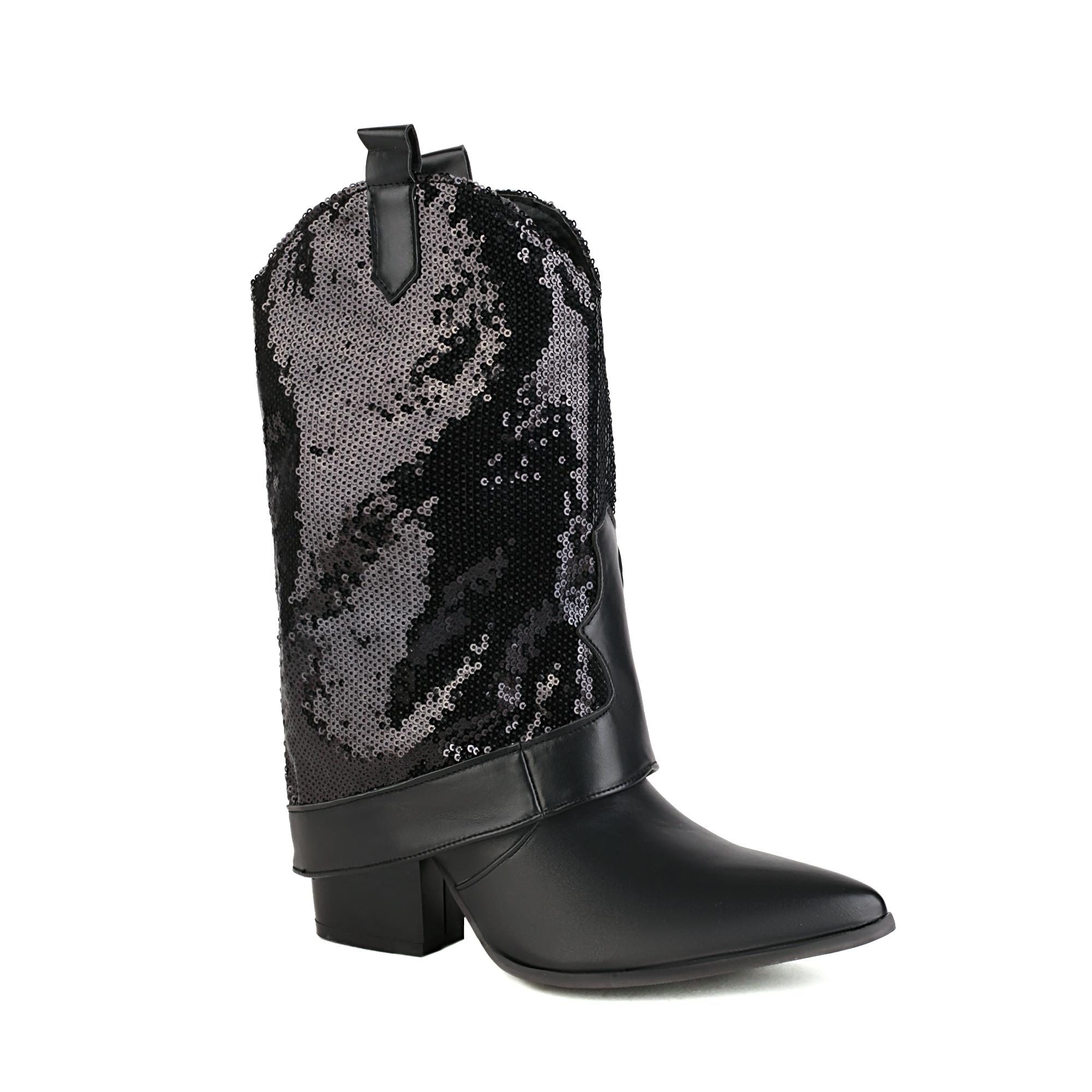 

Женские короткие сапоги на высоком каблуке, осенне-зимние новые модные ботинки «дымчатка», ботинки «Мартинс» с острыми пайетками на толстом каблуке, большая женская обувь 34 чёрный