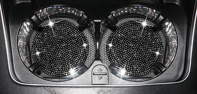 Car Coasters for Drink Rhinestone Set of 2 Holders, Non-Slip, Design, Beautiful, (Black)