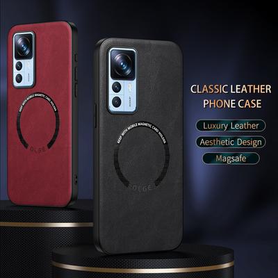 For Xiaomi 12T 12T Pro Fine-Hole PU Cow Pattern Leather Outer Magnetic Ring Soft Edge Anti-Drop Phone Case