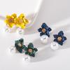 Yutsai Korean Flower Painting Earrings Imitation Pearls Alloy Stud Earrings Elegant Fashion Jewelry OG071