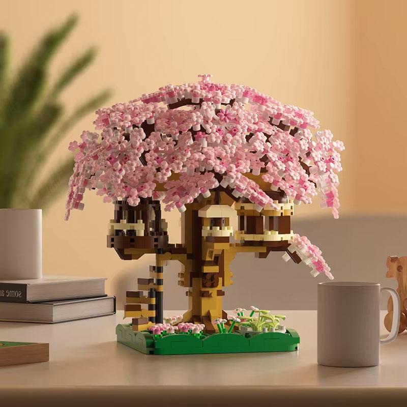 

1097 шт., набор строительных блоков для дома из розового вишневого дерева, уличная сцена, сборка кирпичей, модель, украшения, детские игрушки, рождественский подарок with-box