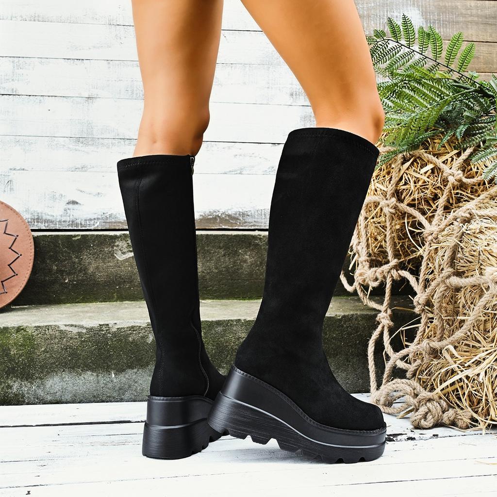 Fall 2025 Fleece Over The Knee Boots, Women's Platform Suede Stretch Boots, Women's Korean Casual Boots