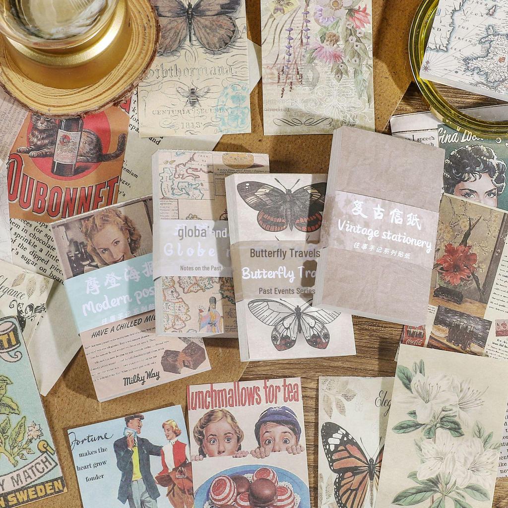 Past Notes Retro Sticker Booklet - Cute & Non-Sticky, 60 Sheets Scrapbooking Paper