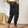 Men Cargo Pants Drawstring Elastic Waist Single Color Muti Pockets Comfortable Fit Ankle-banded Sport Trousers Streetwear Daily Wear Everyday