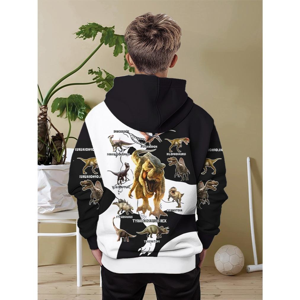 3D Digital Printed Dinosaur Encyclopedia Pattern Hoodie, Fashionable and Trendy Casual Children's Clothing