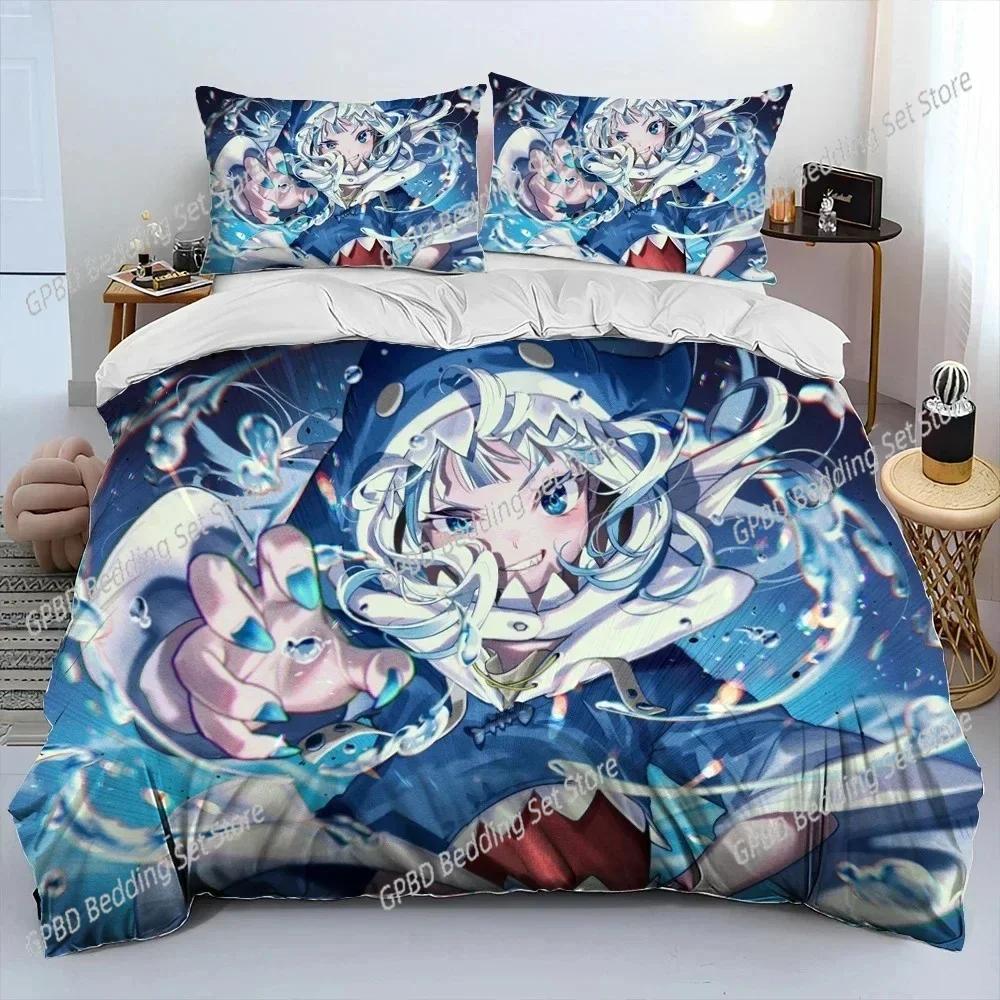 Cute Gawr Gura Hololive Anime Shark Bedding Set Single Twin Double Queen King Cal King Size Bed Linen Set