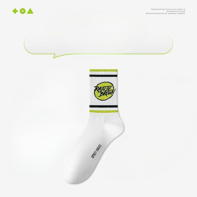 

Мужские спортивные дезодорирующие хлопковые носки для весны и осени для баскетбола 1 pair зелёный/белый