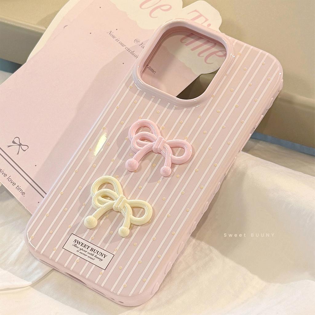 Korean Three dimensional Pink Bow Suitable for Apple 17 Mobile Phone Case Iphone16 Silicone 15promax Anti Fall