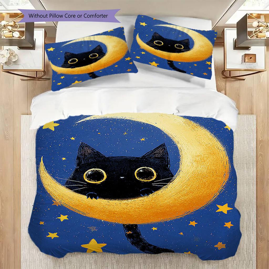 Set Copripiumino Trapuntato con Motivo Gatto Nero Federa Decorazione per la Casa Regalo di Compleanno (1 * copripiumino + 2 * federa, senza nucleo)