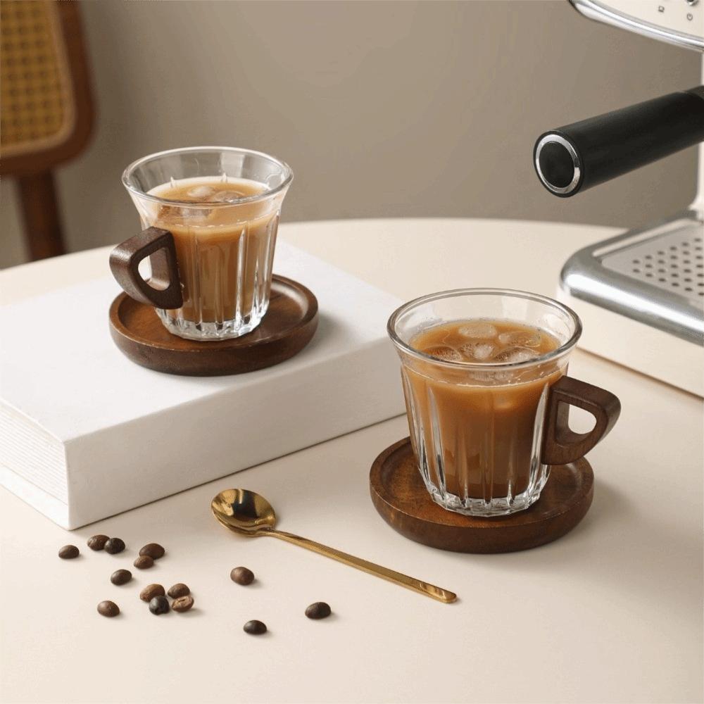 Wooden Plate Espresso Latte Cup Heat-resistant Glass Coffee Cup Milk Tea Cup  Tea Ceremony