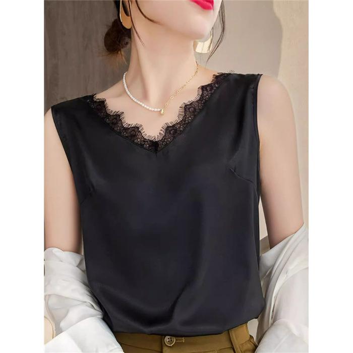 V-neck lace sling vest women's summer new versatile and thin foreign fashion versatile sleeveless bottoming top