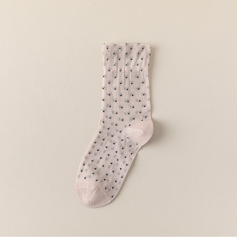 Women s Polka Dot Mid-Calf Pure Cotton Odor-Resistant Antibacterial Breathable Seamless Casual Socks