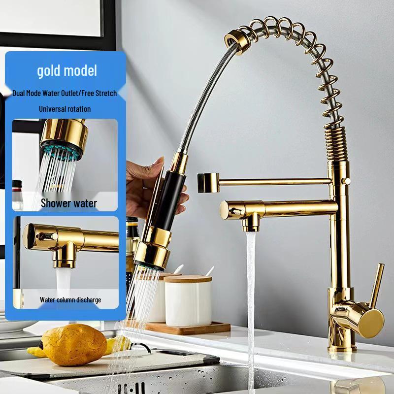 Stainless Steel Rotating Dual-Use Kitchen Faucet with Extendable Pull-Out and Purified Hot/Cold Water Options