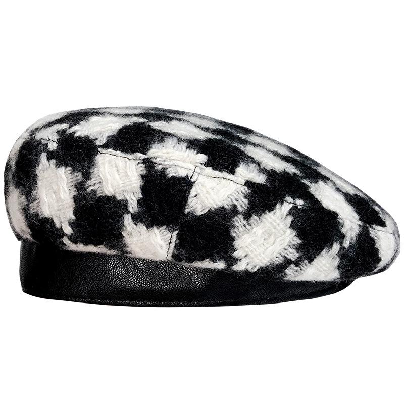 Boina De Lana Sencilla Para Mujer, Gorros De Algodón a Cuadros Vintage Octogonal, Boina Informal, Sombrero De Otoño