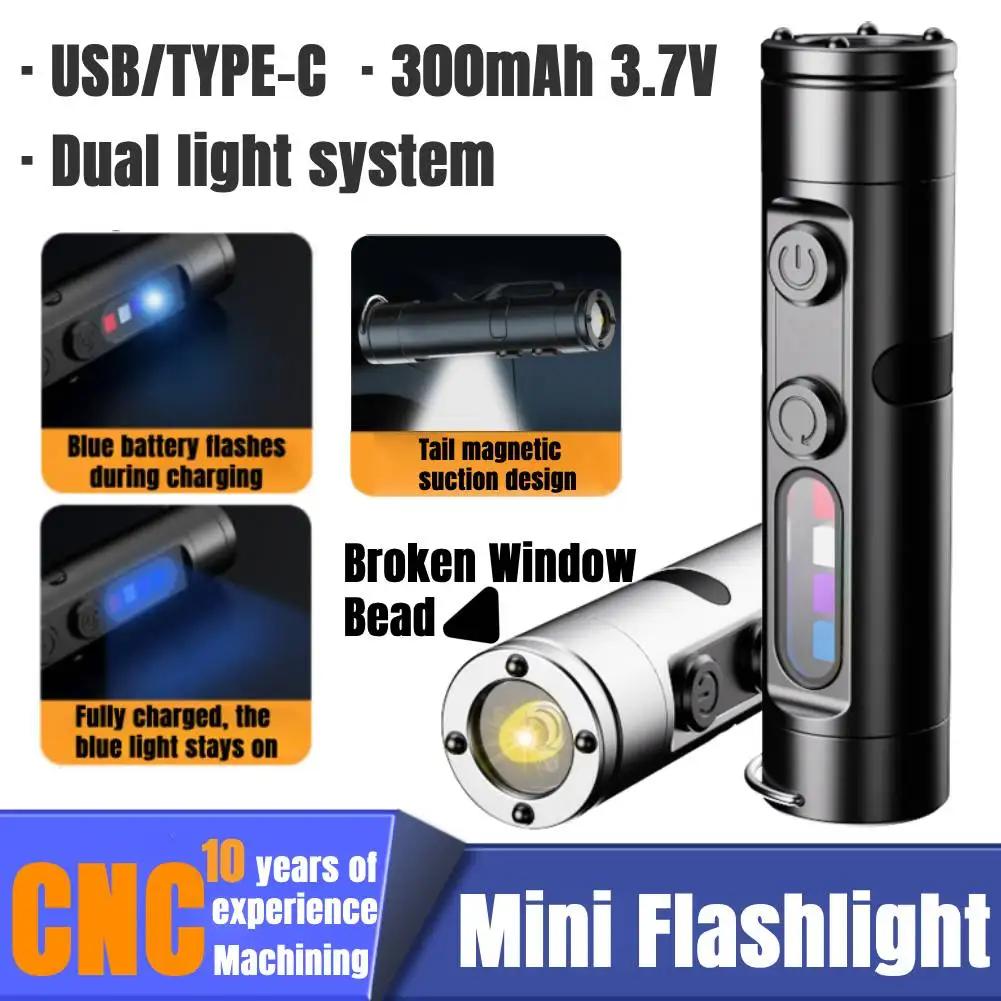 Taclite Mini Flashlight W/Hat Clip Portable USB-C Rechargeable Flashlight 300mAh Work Inspect Light Magnetic Outdoor Micro Tools
