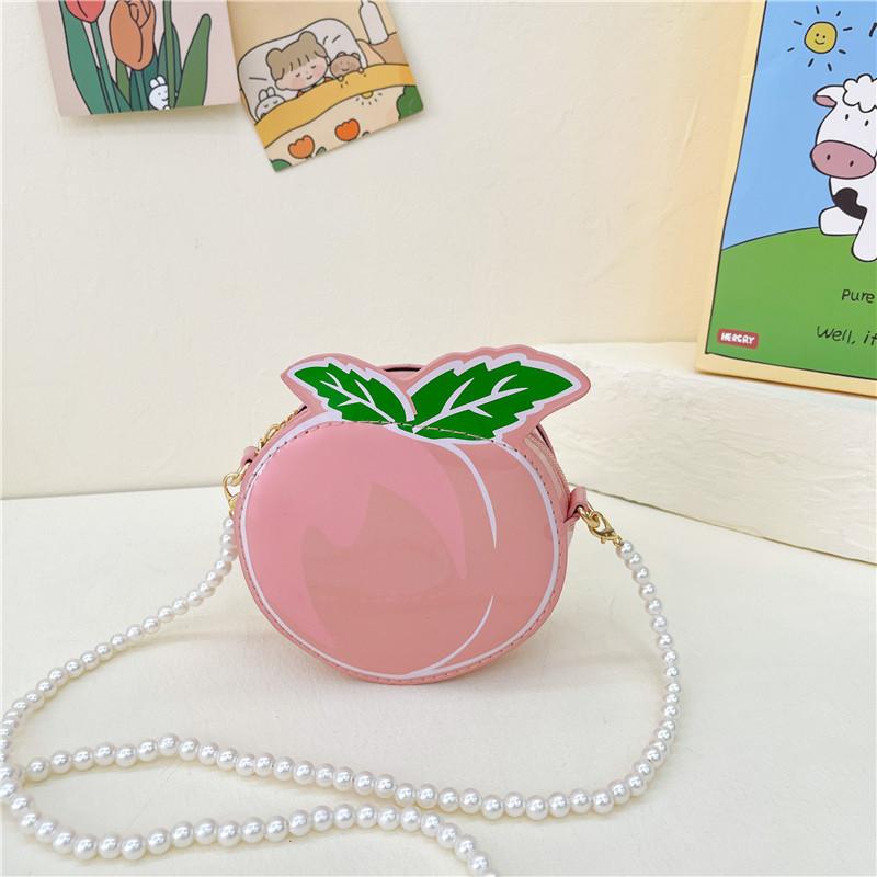 Peach Children Shaped Shoulder Bag Simulation Pearl Chain Casual Bag Crossbody