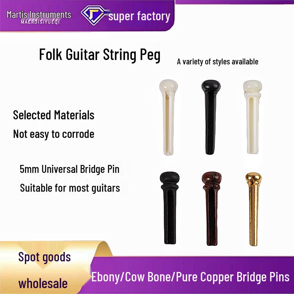 Ebony Bone Folk Guitar Bridge Pins for Enhanced Tone and Tuning. Black ABS Pin with White Dot
