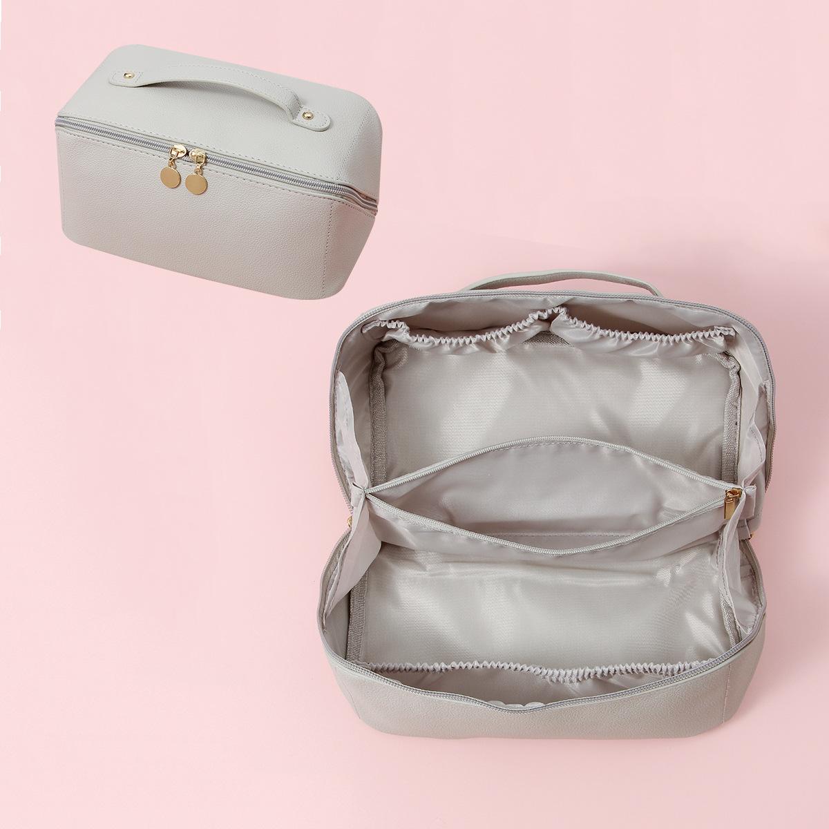 

Leather Pu Solid Color Large Capacity Makeup Bag Portable Travel Pouch Makeup сірий колір