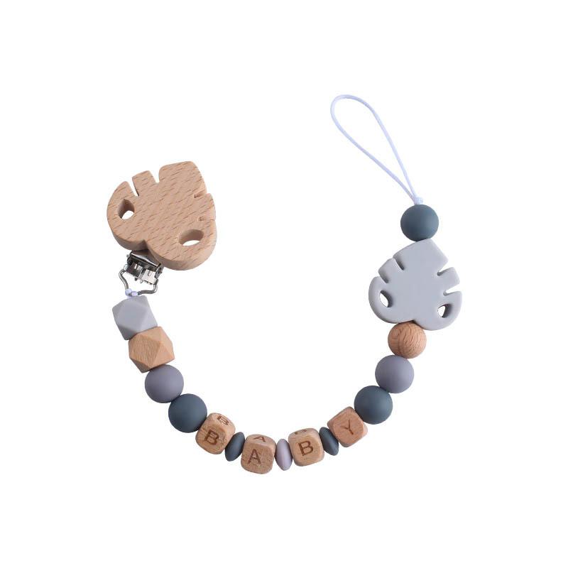 DIY Baby Personalized Name Leaf Pacifier Clips Holder Chain Teething Toys Gifts Wooden Ring Anti-drop Chains Babies