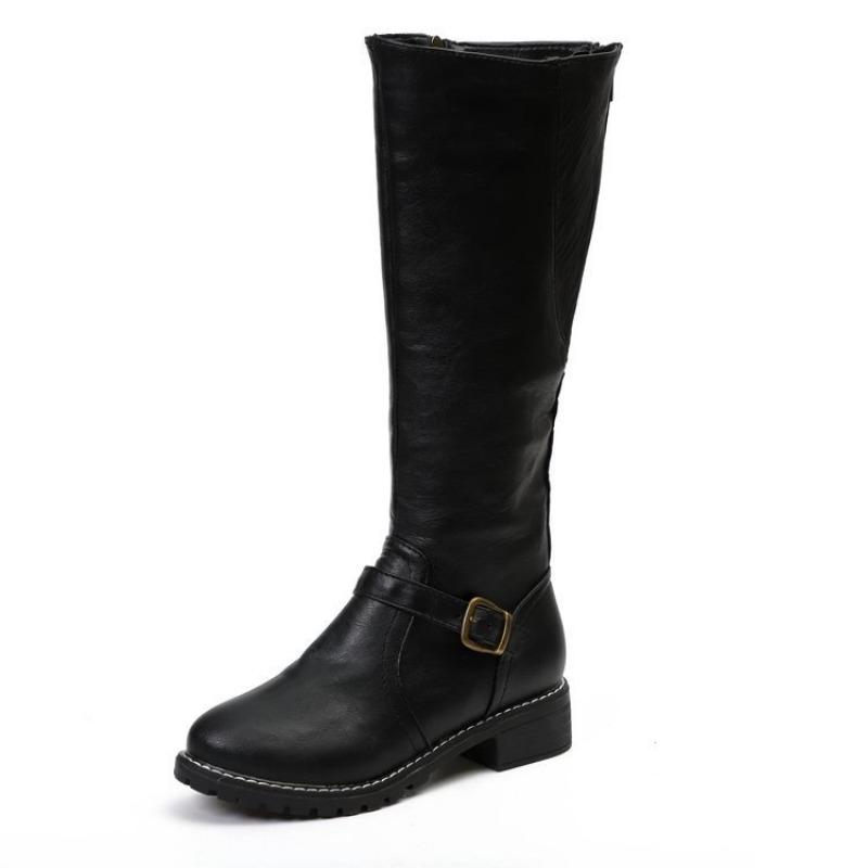 Large Size Thick Heel Long Tube Solid Color Locomotive Boots Women's New Side Zipper Leather Boots Martin Boots