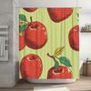 Vibrant Red Apple Print Shower Curtain For Bathroom Decoration Modern Design Home Decor With Green Leaves On Pastel Background S