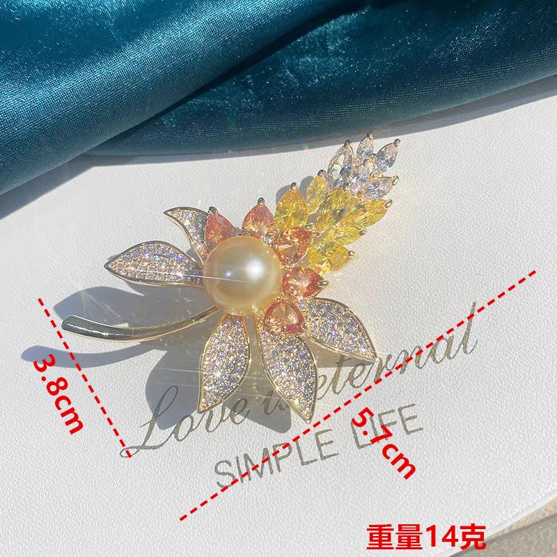 Брошь кленовый лист изысканный темперамент легкая роскошь бутоньерка для костюма жемчуг стразы корсаж