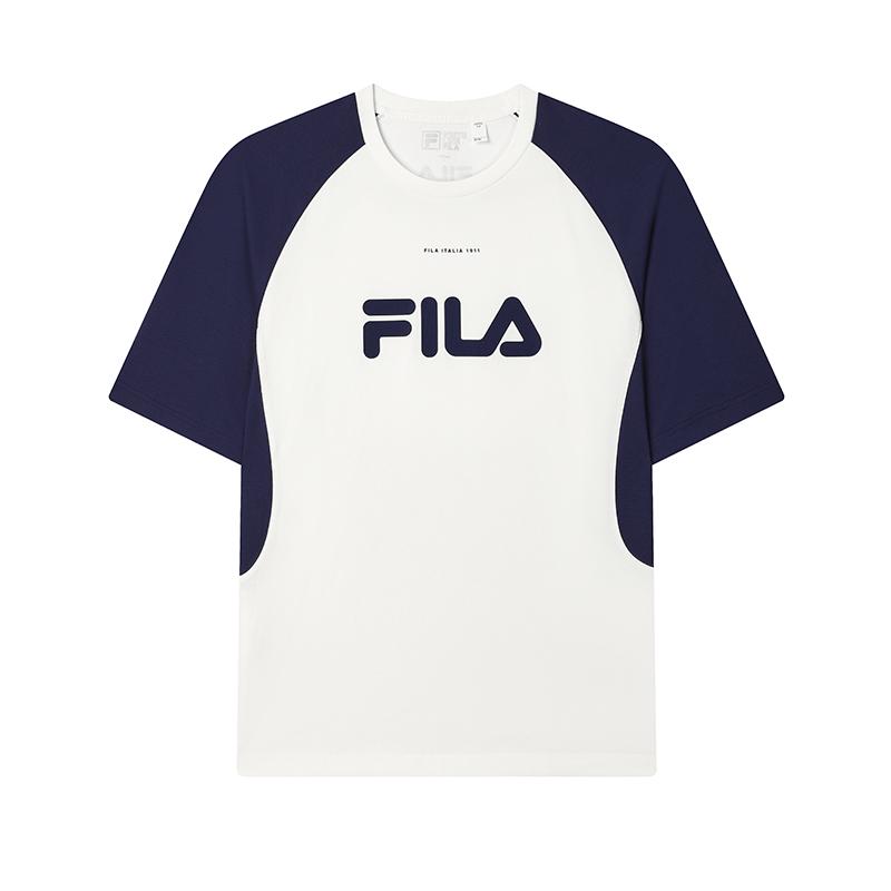 Fila Fashionable Versatile Knitted Short Sleeve T-Shirt Men Tops Cloud-Mushroom-White F11M519101FWT