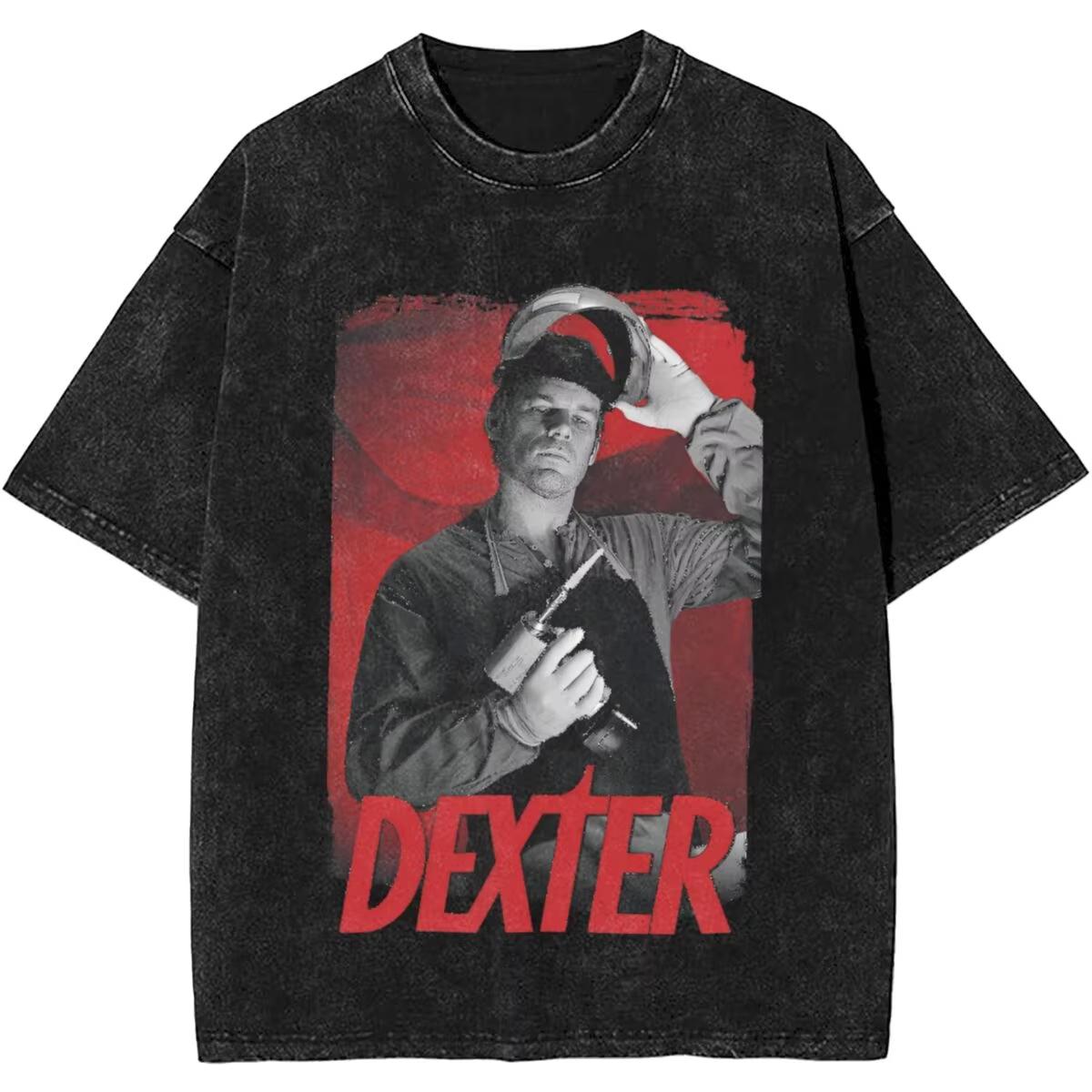 New Dexter Morgan Edition Middle Finger Retro Fashion Washed Tshirt Summer Top Cotton Mens and Womens Tshirt M