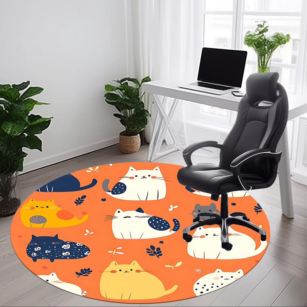 1 Stück Katzenmuster Büro Runder Teppich, Unter Bürostühlen Schlafzimmer Wohnzimmer Heimdekoration, Zimmer Deko