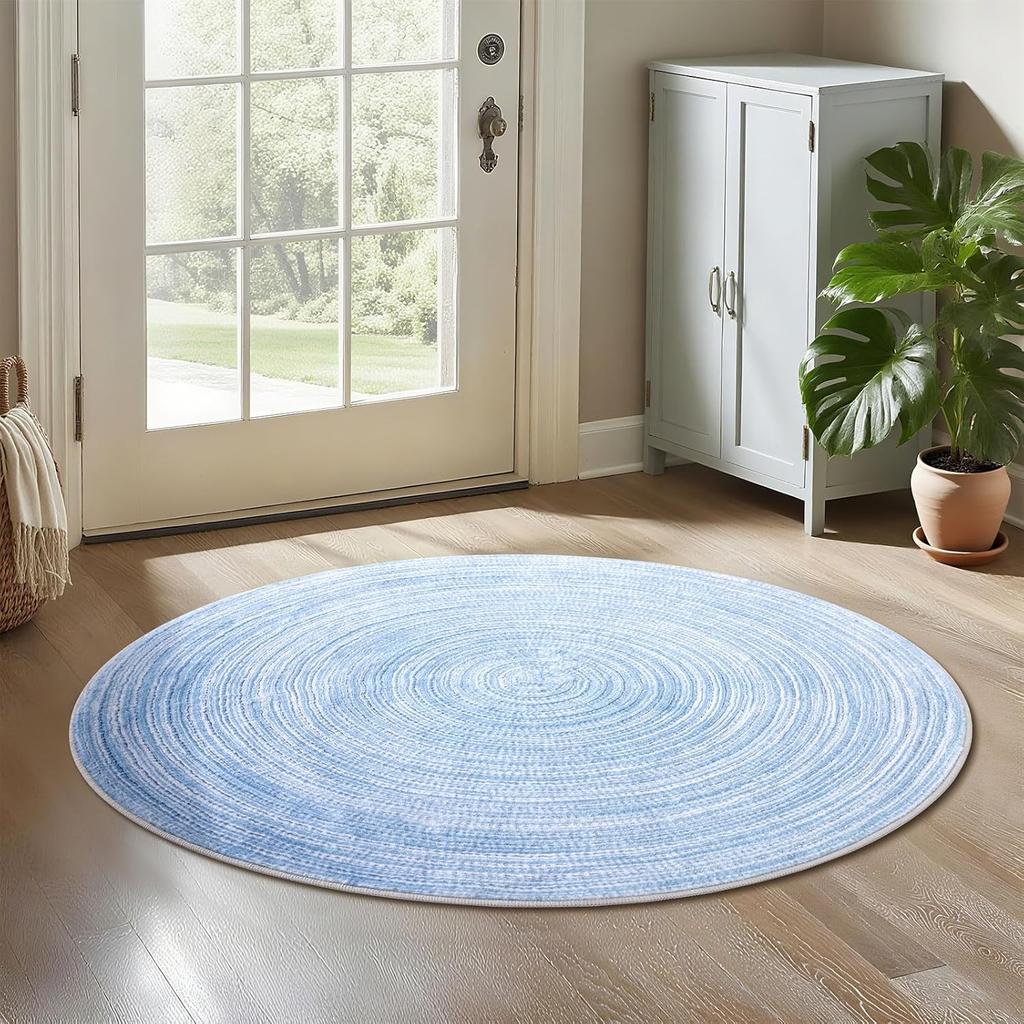 Tappeto Rotondo Blu Morbido – Tappeto d'Ingresso a Pelo Corto Antiscivolo per Cucina, Bagno e Cameretta