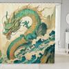 Erosebridal Dragon Bathroom Shower Curtain Sets Japanese Style Shower Curtain for Kids Boys Girls Ocean Wave Fabric Shower