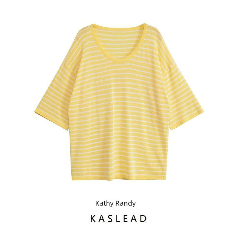 Kaslead New Arrival Women's Clothing Fashion Style Short Sleeve V Neck Knitted Loose Comfortable Top 1509011 047