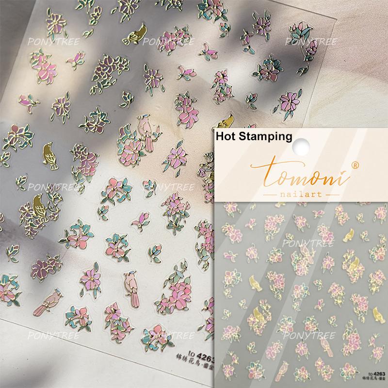 Flowers Blooming Cherry Blossom Sakura Living Peach Branch 5D Soft Relief Spring Adhesive Nail Art Sticker Chic Manicure Decals
