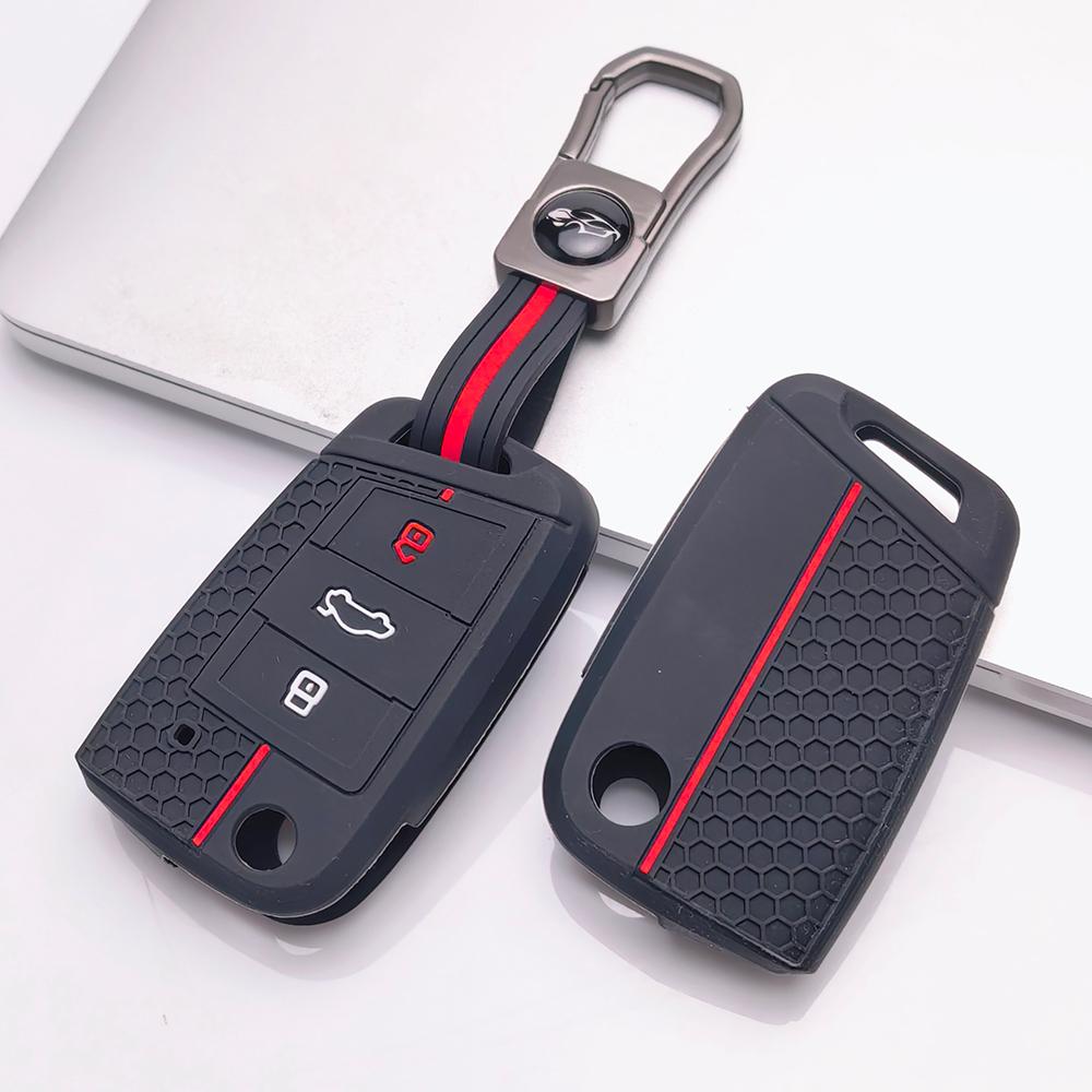 Key Fob Cover for VW Golf Tiguan Passat Polo Octavia A7 Mk7 Mk2 B8 with Keychain Anti-Scratch Surface Shockproof Structure Soft Grip Texture