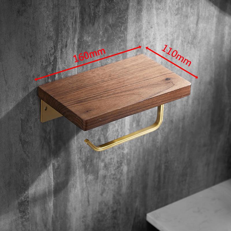 Solid Wood Bathroom Paper Towel Rack Wall Mounted Roll Paper Rack Mobile Phone Rack Bathroom Storage Rack Brushed Gold Aluminum