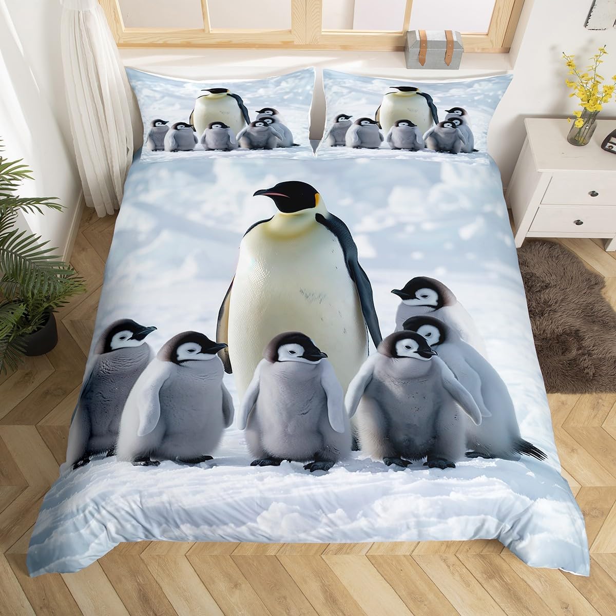 

Cartoon Penguin Duvet Cover ,Polar Animal Watermelon Bedding Set For Boys Girls Room Decor,Arctic Wildlife Fruit Comforter Cover EU Single(135x200cm)
