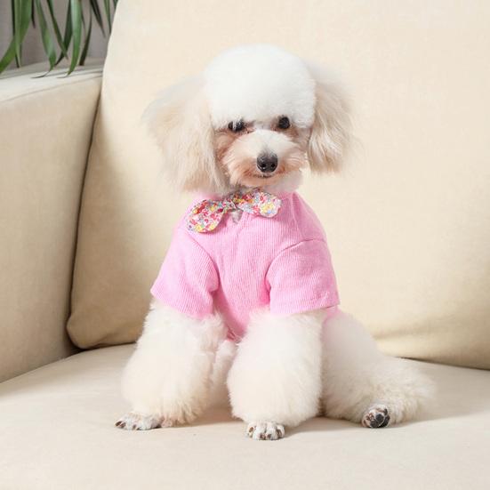 

2Pcs/Set Pet Vest Round Neck Classic Universal Floral Bow Neckline Pet T-shirt